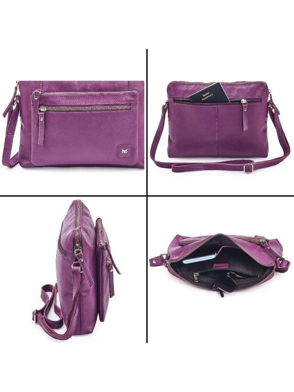 Women's Purple Genuine Leather Sling Purse with Adjustable Strap Crossbody bags - Picture 6 of 6